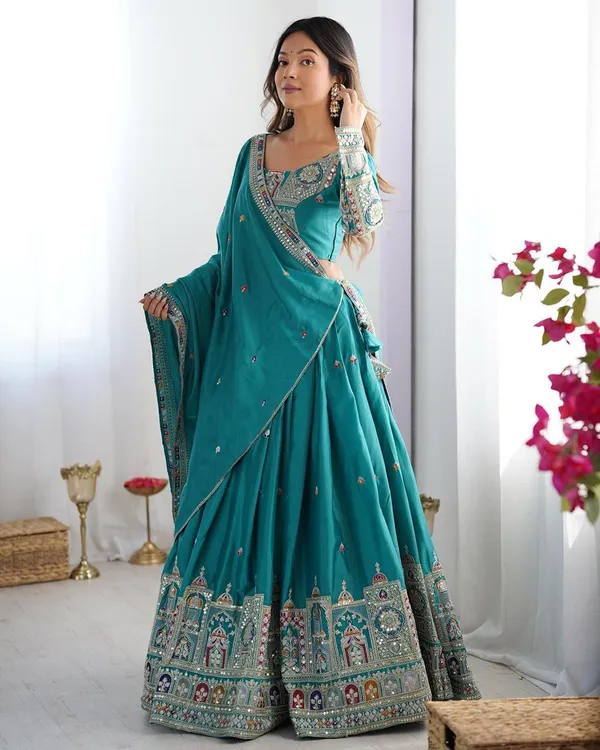 Teal_Blue_Georgette_Lehenga_Choli_For_Women