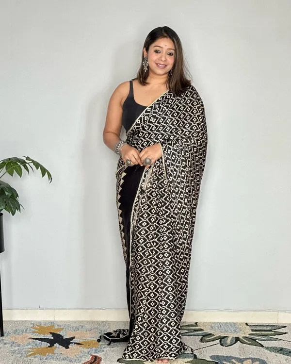 Black_&_Ivory_Hand_Block_Print_Cotton_Saree_with_Tassel_Pallu