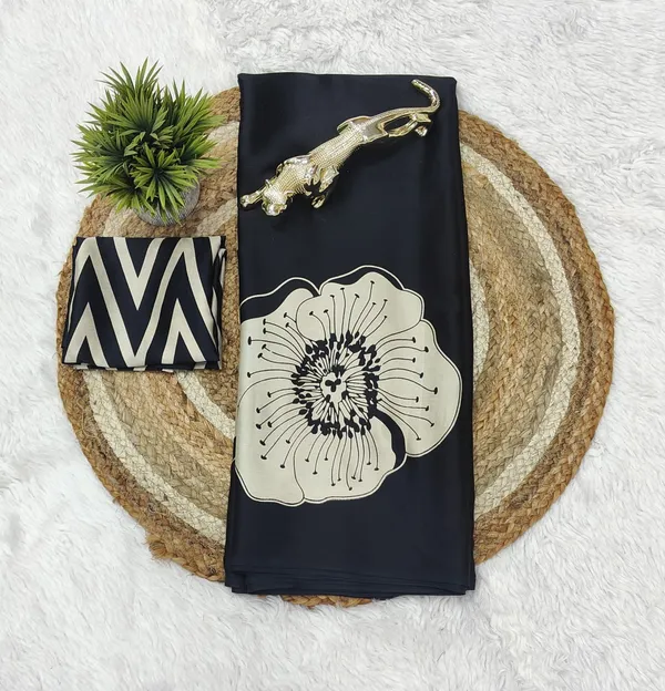 Elegant_Black_Satin_Silk_Saree_with_White_Floral_Print
