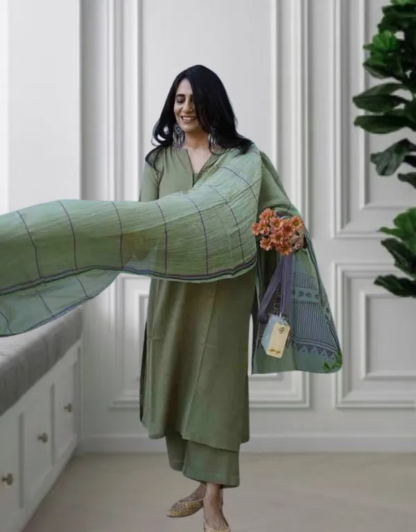 Elegant_Olive_Green_Cotton_Kurta_Set_with_Printed_Dupatta