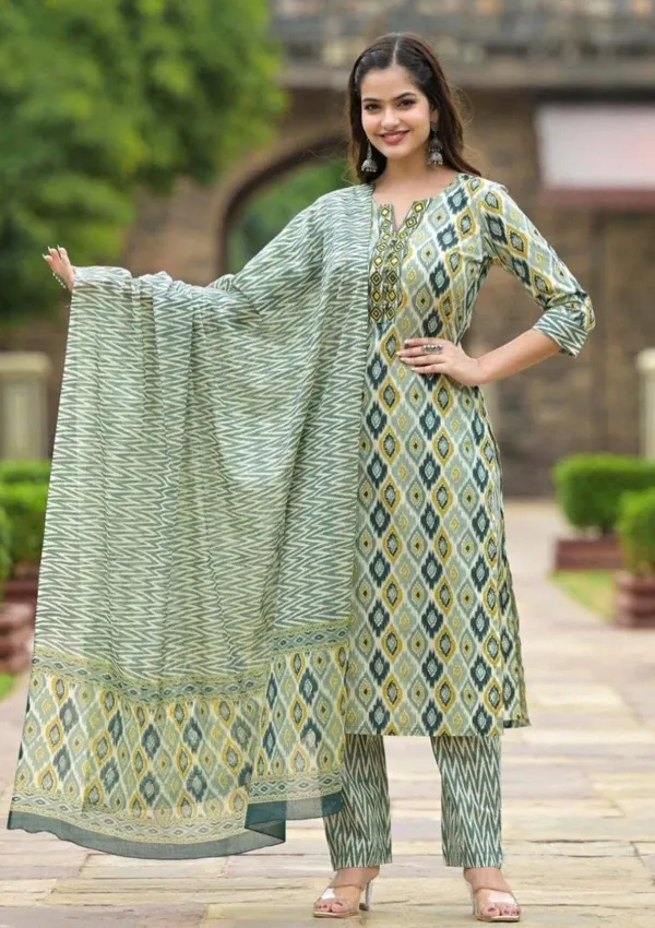Green_Geometric_Printed_Kurta_Set_With_Dupatta