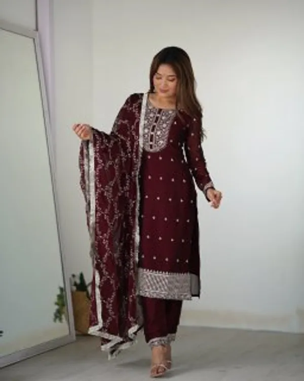 Maroon_Embroidered_Straight_Kurti_Pant_Set_with_Dupatta