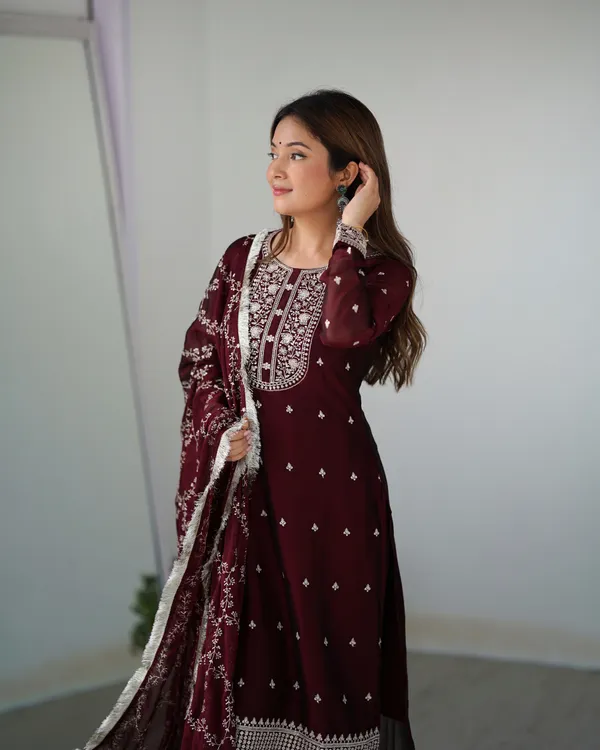 Maroon_Embroidered_Straight_Kurti_Pant_Set_with_Dupatta