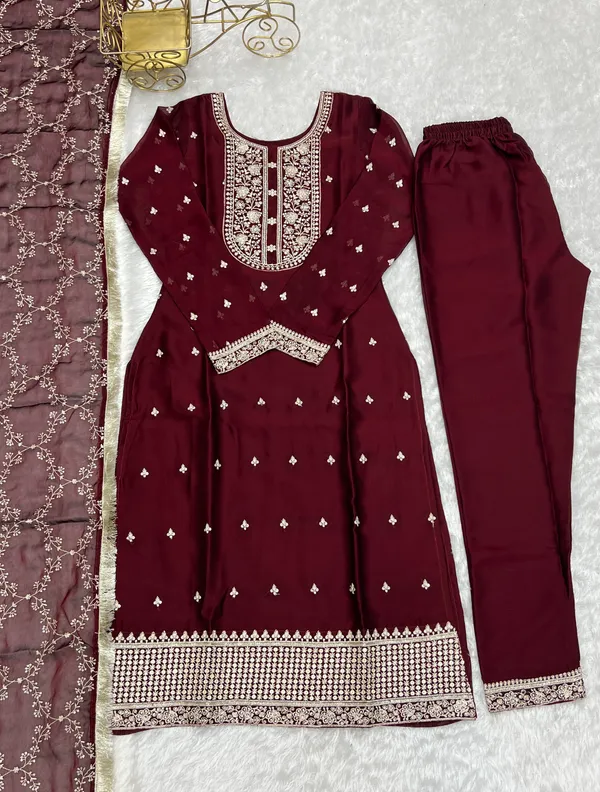 Maroon_Embroidered_Straight_Kurti_Pant_Set_with_Dupatta