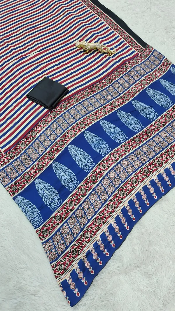 Multicolor_Striped_Cotton_Saree_with_Indigo_Designer_Pallu