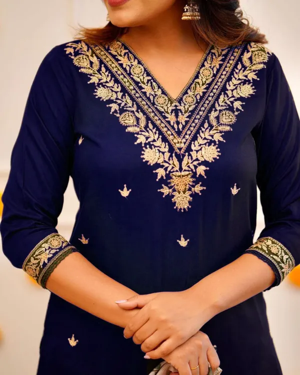 Navy_Blue_Embroidered_Kurta_Set_With_Floral_Dupatta