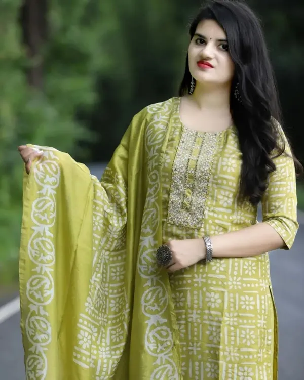 Olive_Green_Printed_Kurti_Palazzo_Set