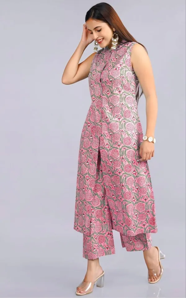 Pink_Floral_Printed_Sleeveless_Kurta_Pant_Set