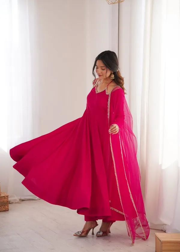 Rani_Pink_Anarkali_Suit_Set_&_Mirror_Work_Lace