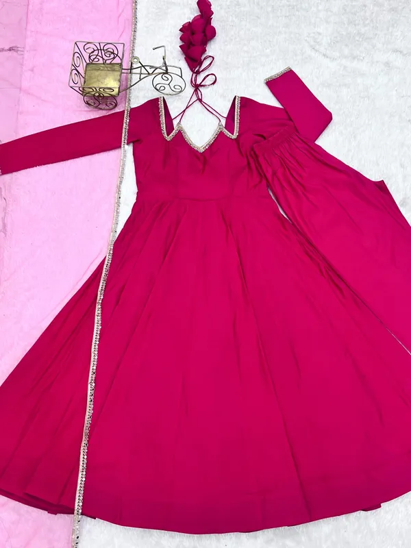 Rani_Pink_Anarkali_Suit_Set_&_Mirror_Work_Lace