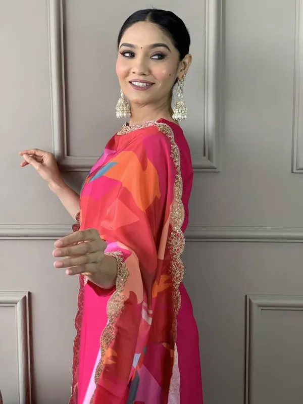 Rani_Pink_Embroidered_Kurta_Pant_Set_with_Printed_Dupatta