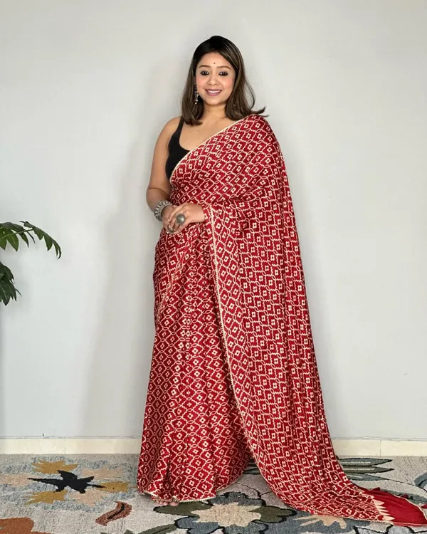 Red_&_Ivory_Hand_Block_Print_Cotton_Saree_with_Tassel_Pallu