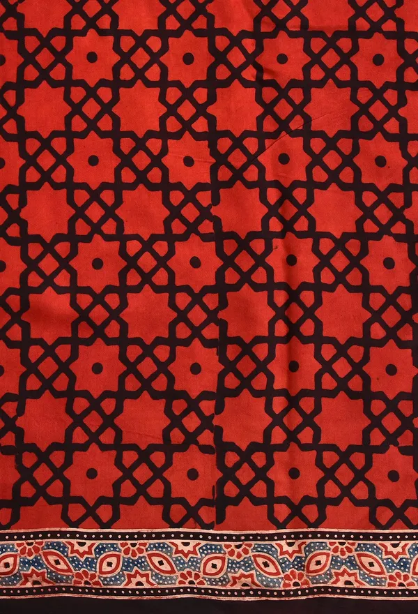 Rust_Red_Ajrakh_Print_Cotton_Saree_with_Designer_Tassel_Pallu