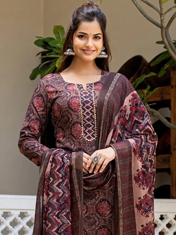 Rustic_Brown_Printed_Cotton_Kurti_with_Palazzo_&_Dupatta_Set