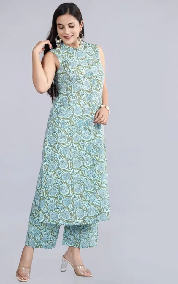 Sky_Blue_Floral_Printed_Sleeveless_Kurta_Pant_Set