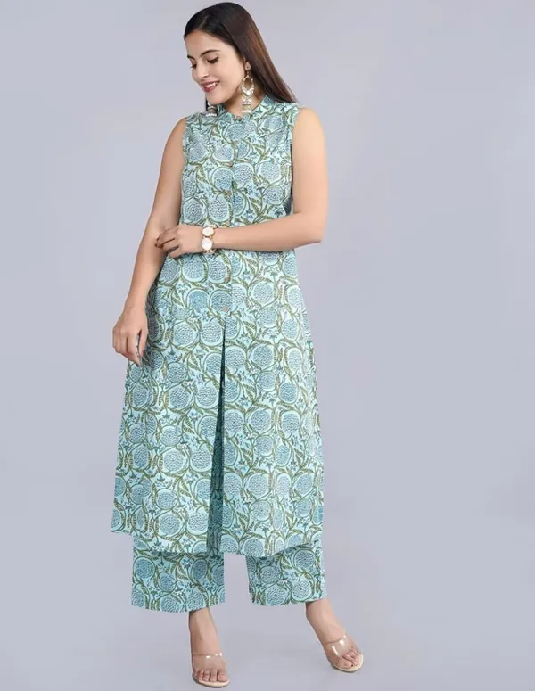 Sky_Blue_Floral_Printed_Sleeveless_Kurta_Pant_Set