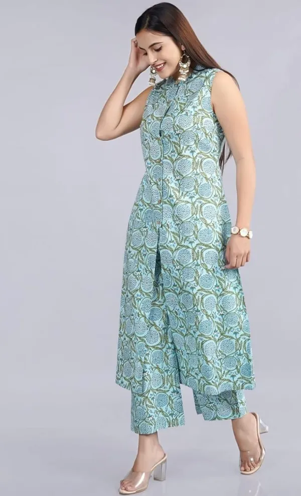 Sky_Blue_Floral_Printed_Sleeveless_Kurta_Pant_Set