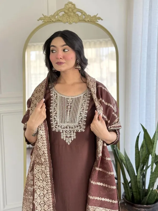 Women's_Brown_Embroidered_Kurta_Pant_Set_with_Dupatta