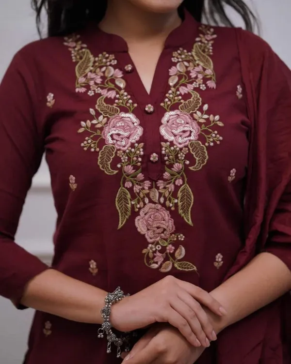 Women's_Elegant_Maroon_Floral_Embroidered_Kurta_Pant_with_Dupatta_Set