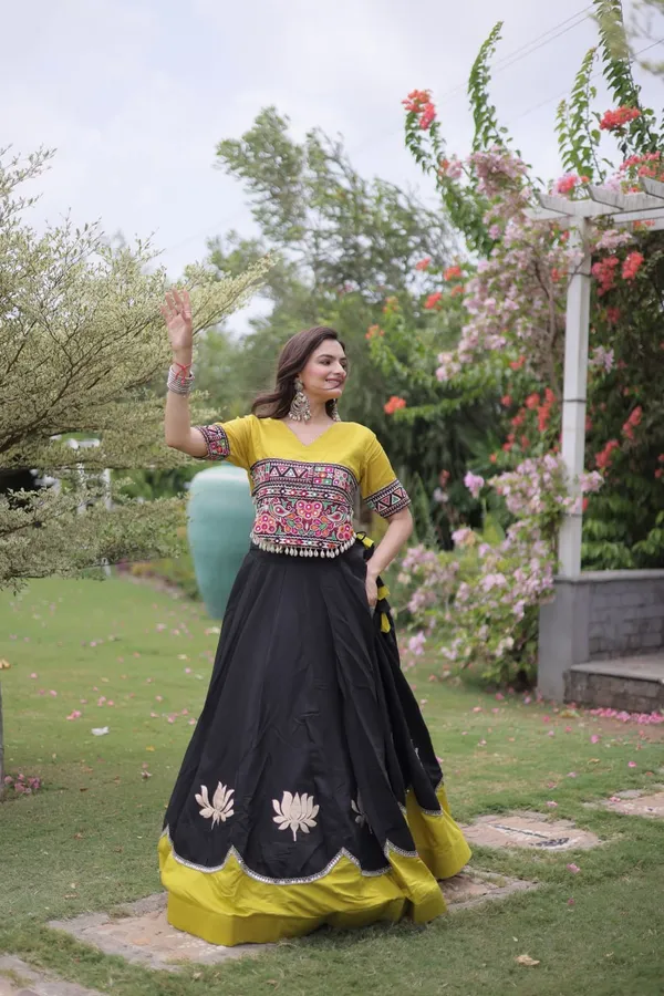 Women's_Embroidered_Crop_Top_&_Flared_Lehenga_Set_–_Black_&_Mustard_Yellow_Edition_&_NAVRATRI_LEHENGA_CHOLI