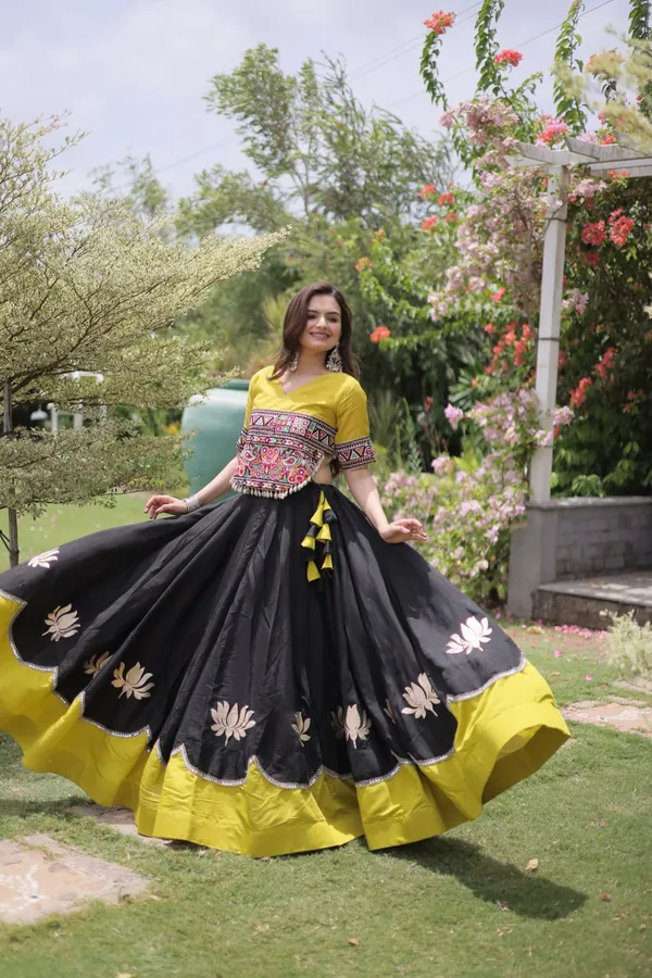 Women's_Embroidered_Crop_Top_&_Flared_Lehenga_Set_–_Black_&_Mustard_Yellow_Edition_&_NAVRATRI_LEHENGA_CHOLI
