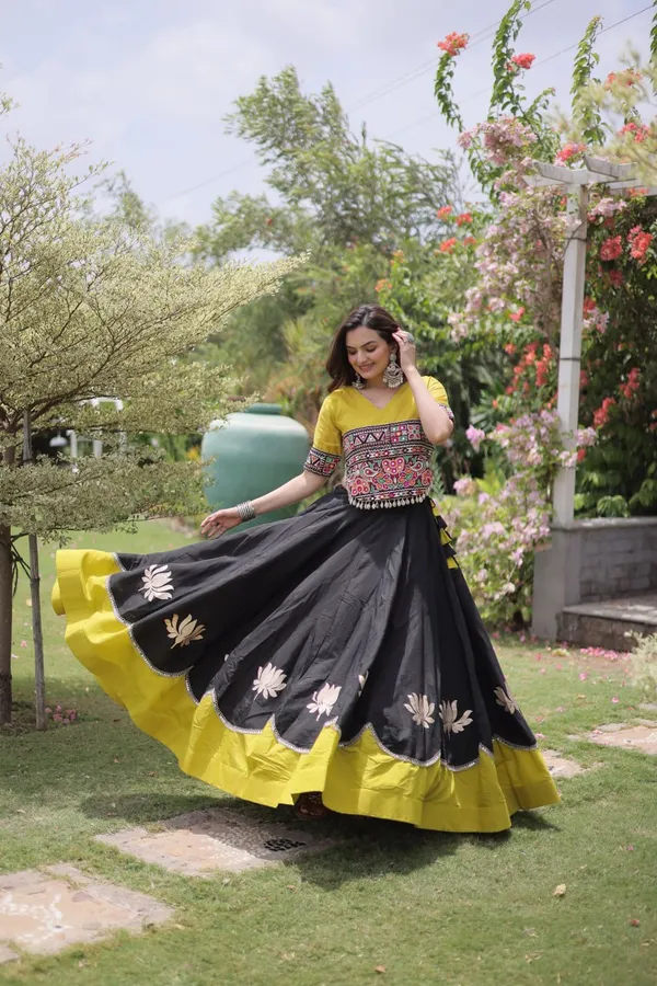 Women's_Embroidered_Crop_Top_&_Flared_Lehenga_Set_–_Black_&_Mustard_Yellow_Edition_&_NAVRATRI_LEHENGA_CHOLI