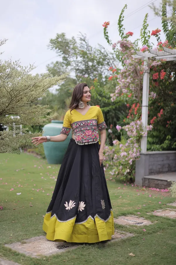 Women's_Embroidered_Crop_Top_&_Flared_Lehenga_Set_–_Black_&_Mustard_Yellow_Edition_&_NAVRATRI_LEHENGA_CHOLI