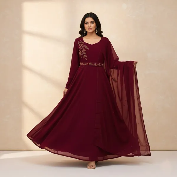 Women_Maroon_Embroidered_Anarkali_Gown_With_Dupatta