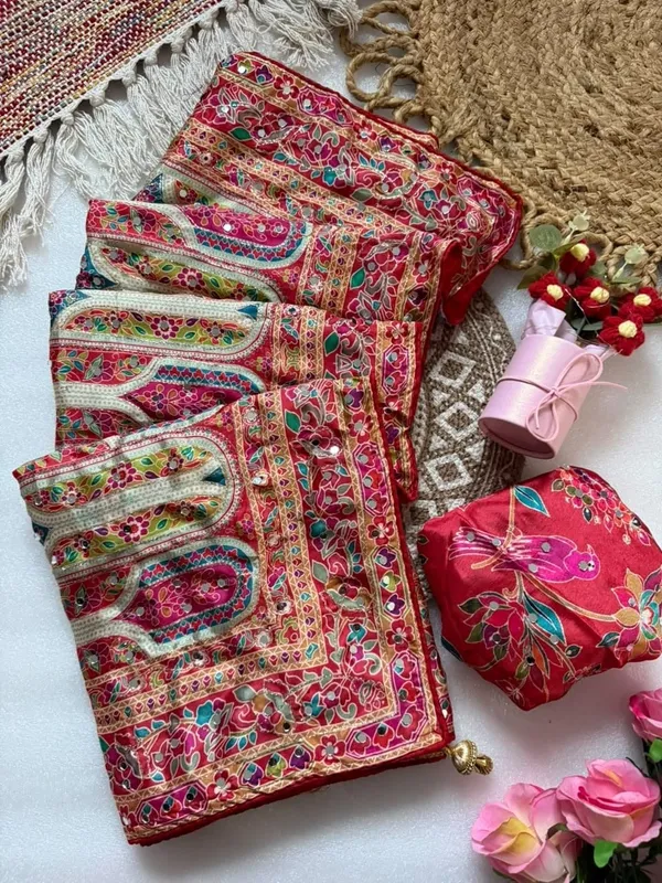 Women’s_Red_Floral_Printed_Designer_Saree_with_Traditional_Border