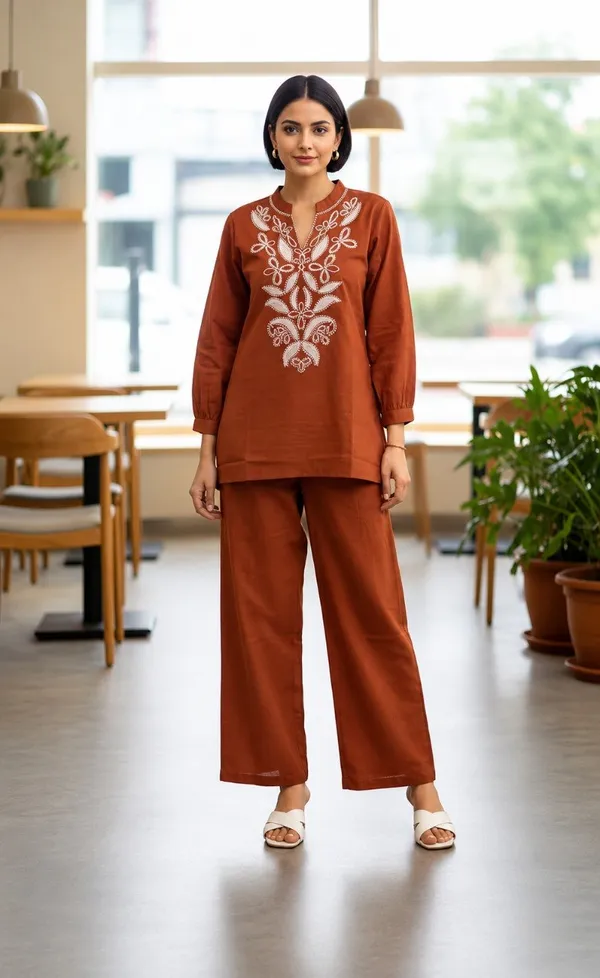 Women's_Rust_Embroidered_Co-Ord_Set