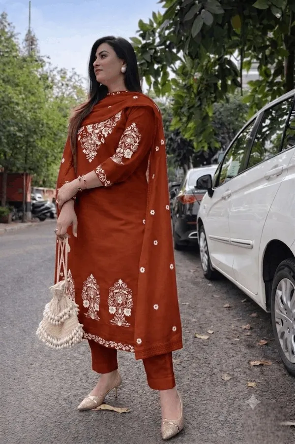 Women's_Rust_Orange_Embroidered_Kurta_Pant_with_Dupatta_Set