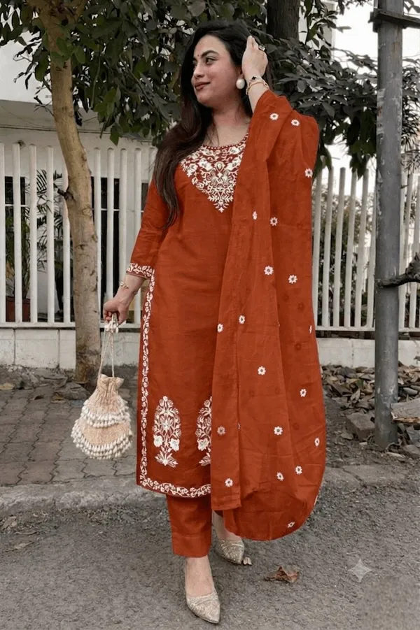 Women's_Rust_Orange_Embroidered_Kurta_Pant_with_Dupatta_Set