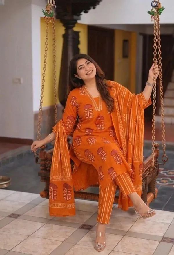 Orange_Block_Print_Threepiece_Ethnic_Suit_With_Dupatta