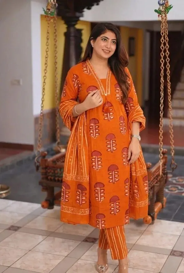 Orange_Block_Print_Threepiece_Ethnic_Suit_With_Dupatta