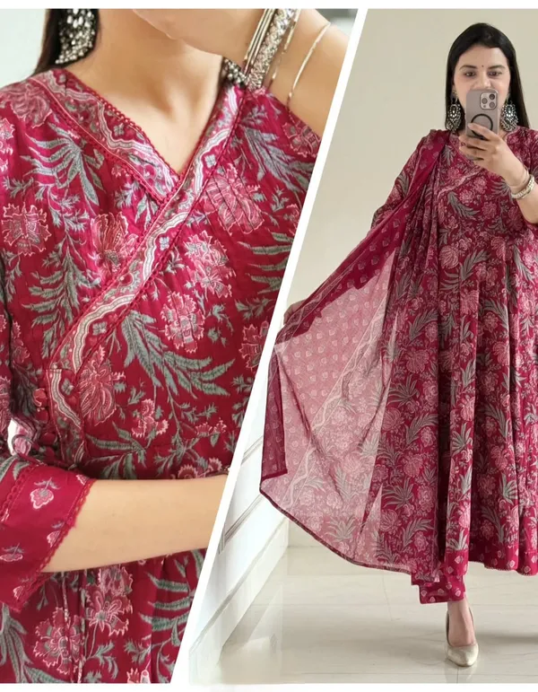 Maroon_Floral_Anarkali_Kurta_Set_With_Dupatta