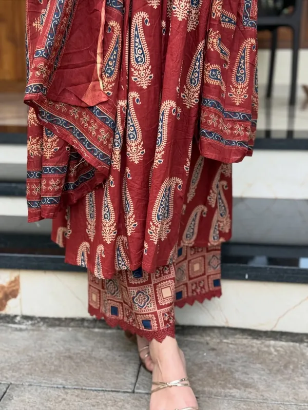 Maroon_Ajrakh_Print_Ethnic_Dress_Set_With_Dupatta