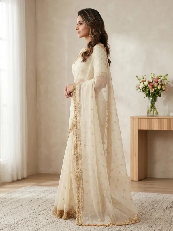 Elegant_Cream_Tissue_Silk_Saree_with_Gold_Embellished_Border