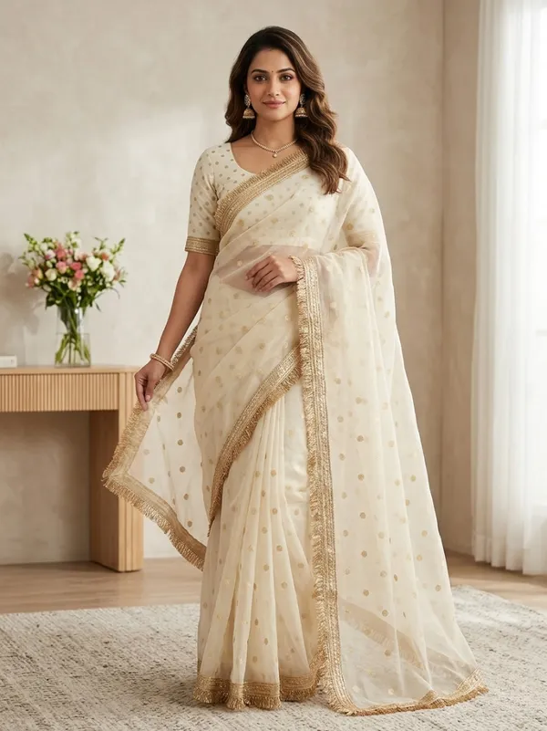 Elegant_Cream_Tissue_Silk_Saree_with_Gold_Embellished_Border