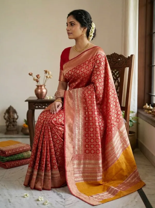 Festive_Red_and_Mustard_Yellow_Dual-Tone_Silk_Saree_with_Rich_Gold_Zari_Border