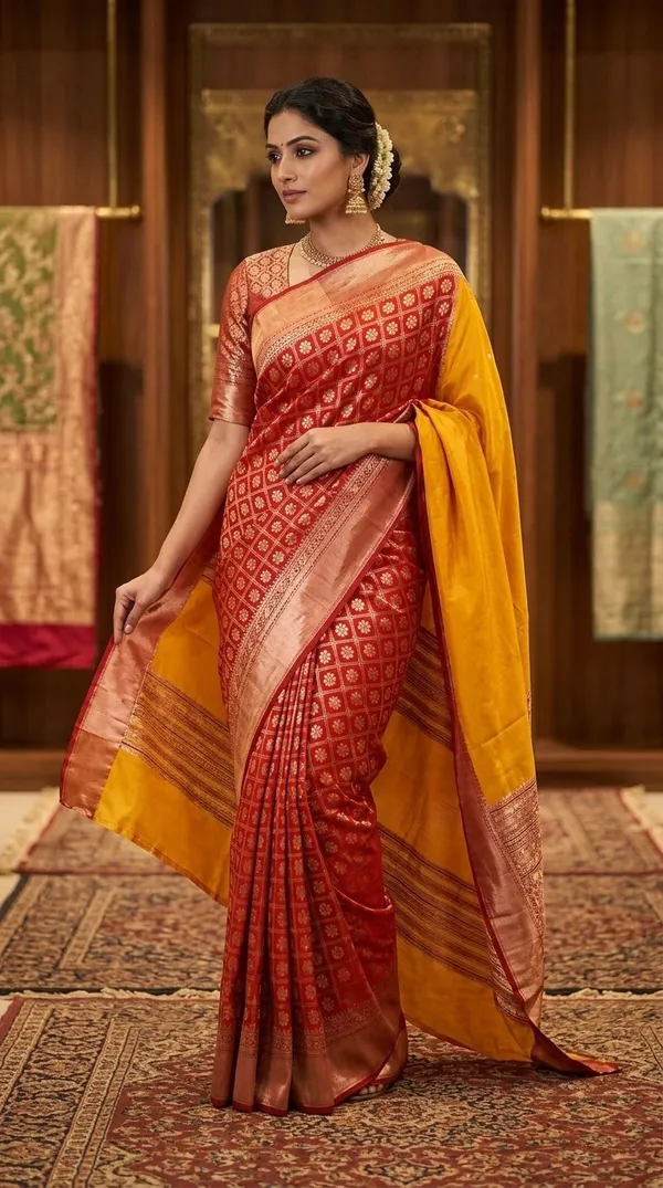 Festive_Red_and_Mustard_Yellow_Dual-Tone_Silk_Saree_with_Rich_Gold_Zari_Border