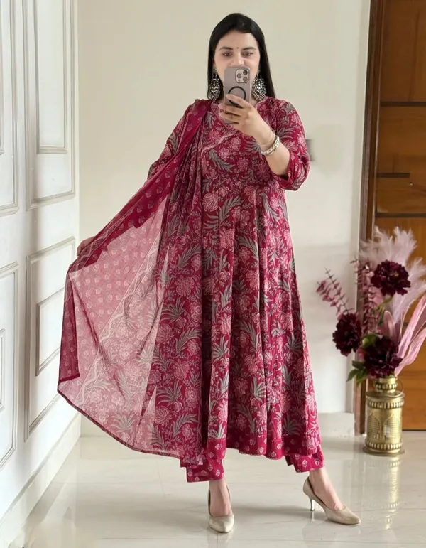 Maroon_Floral_Anarkali_Kurta_Set_With_Dupatta