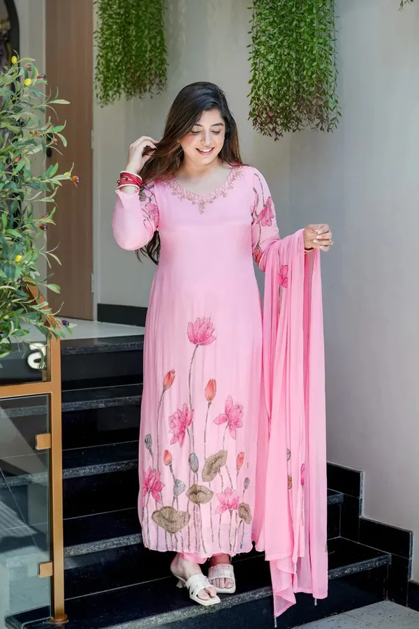 Premium_Chinon_Kurti_3Piece_Ready_Made_Suit_Collection_Pink_Lotus_Floral_Print