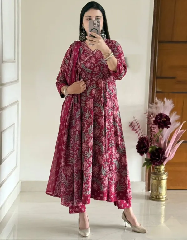 Maroon_Floral_Anarkali_Kurta_Set_With_Dupatta