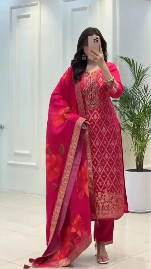 Pink_Banarasi_Silk_Kurta_Set_With_Dupatta_Traditional_Ethnic_Wear