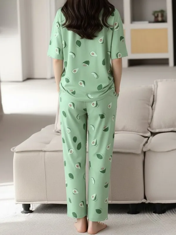Womens_Green_Avocado_Print_Pajama_Set_-_Comfortable_Short_Sleeve_Sleepwear