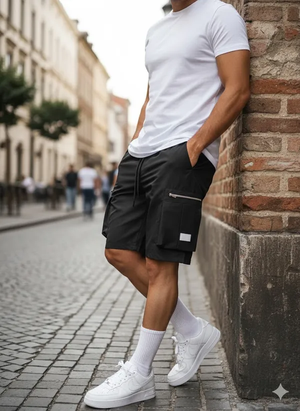 Mens_Black_Cargo_Shorts_With_Zipper_Pockets_And_Drawstring
