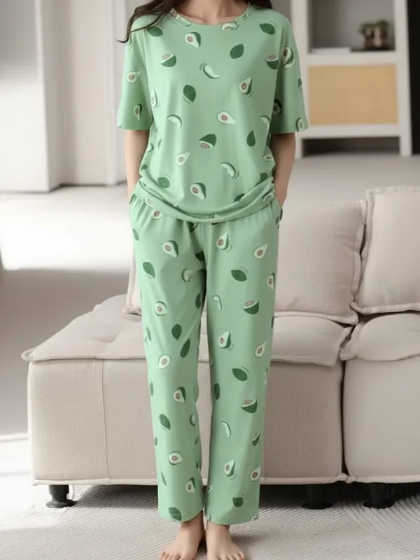Womens_Green_Avocado_Print_Pajama_Set_-_Comfortable_Short_Sleeve_Sleepwear