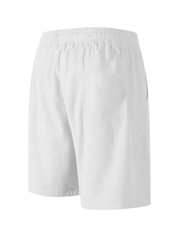Mens_White_Elastic_Waist_Casual_Shorts