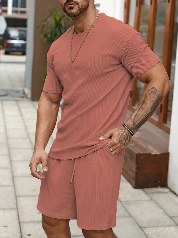 Mens_Ribbed_Cotton_T-Shirt_And_Shorts_Co-Ord_Set_-_Dusty_Pink