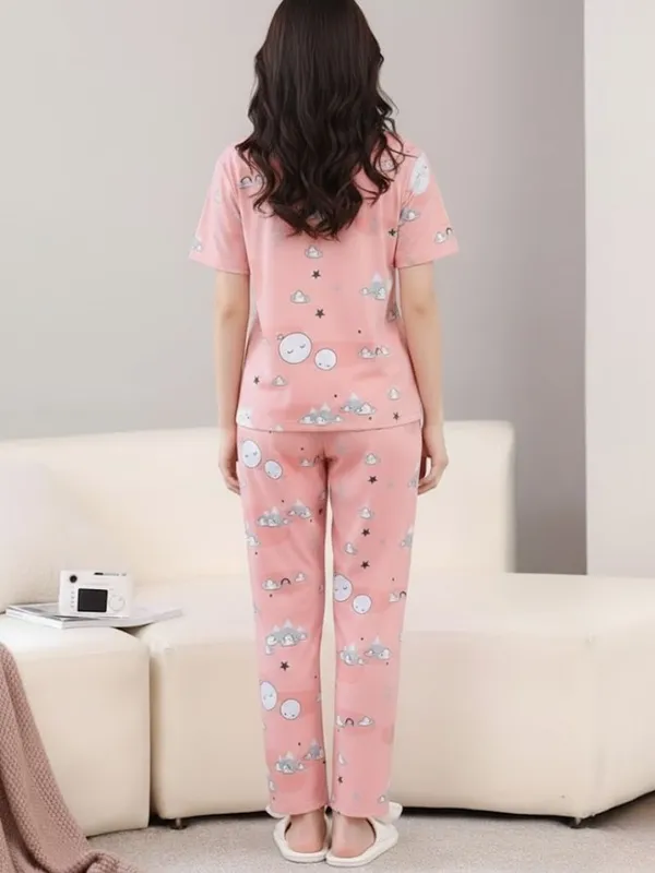 Womens_Pink_Cloud_&_Moon_Print_Pajama_Set_-_Comfortable_Cotton_Sleepwear
